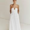 DISSH IZZY WHITE TWISTED LINEN MIDI DRESS