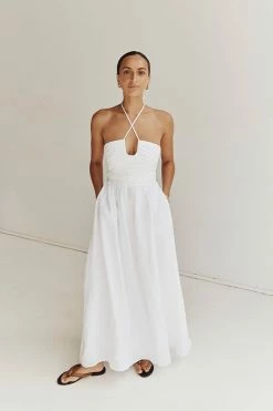 DISSH IZZY WHITE TWISTED LINEN MIDI DRESS