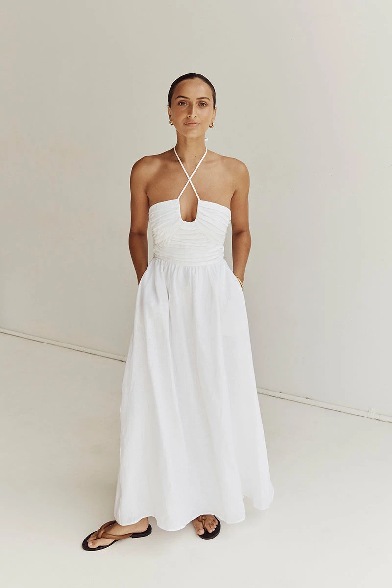 DISSH IZZY WHITE TWISTED LINEN MIDI DRESS 1 DISSH IZZY WHITE TWISTED LINEN MIDI DRESS