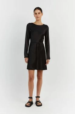 DISSH CHARLI BLACK SATIN SLIP MINI DRESS