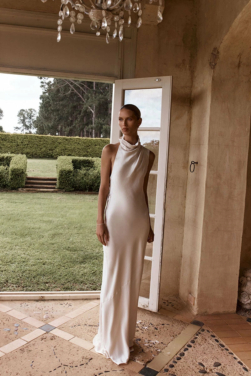 DISSH AISLE PEARL SATIN BACKLESS MIDI DRESS 1 DISSH AISLE PEARL SATIN BACKLESS MIDI DRESS