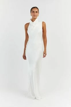DISSH AISLE WHITE SATIN BACKLESS MIDI DRESS -DISSH all-clothing Shop DFS11410WE.100 10