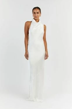 DISSH AISLE WHITE SATIN BACKLESS MIDI DRESS -DISSH all-clothing Shop DFS11410WE.100 11