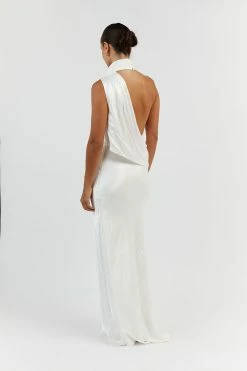 DISSH AISLE WHITE SATIN BACKLESS MIDI DRESS -DISSH all-clothing Shop DFS11410WE.100 13