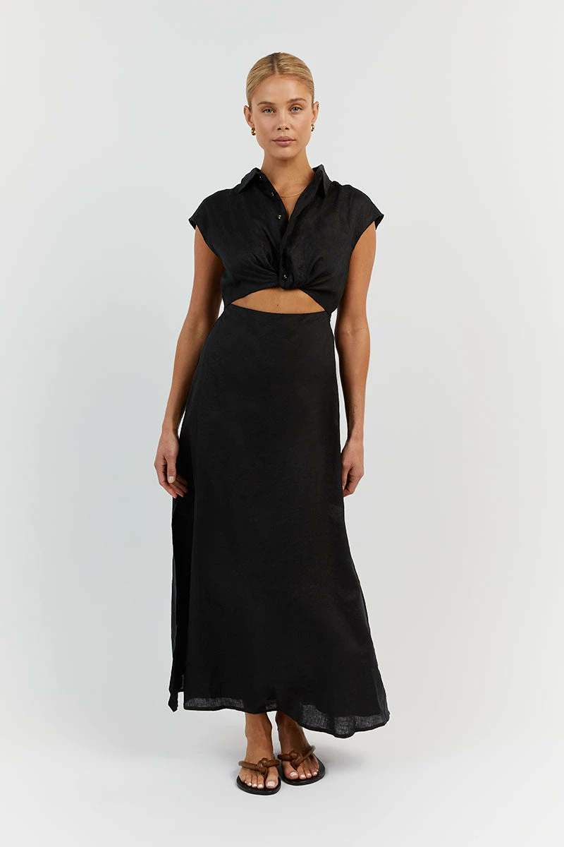 DISSH FLOW BLACK LINEN MIDI DRESS 1 DISSH FLOW BLACK LINEN MIDI DRESS