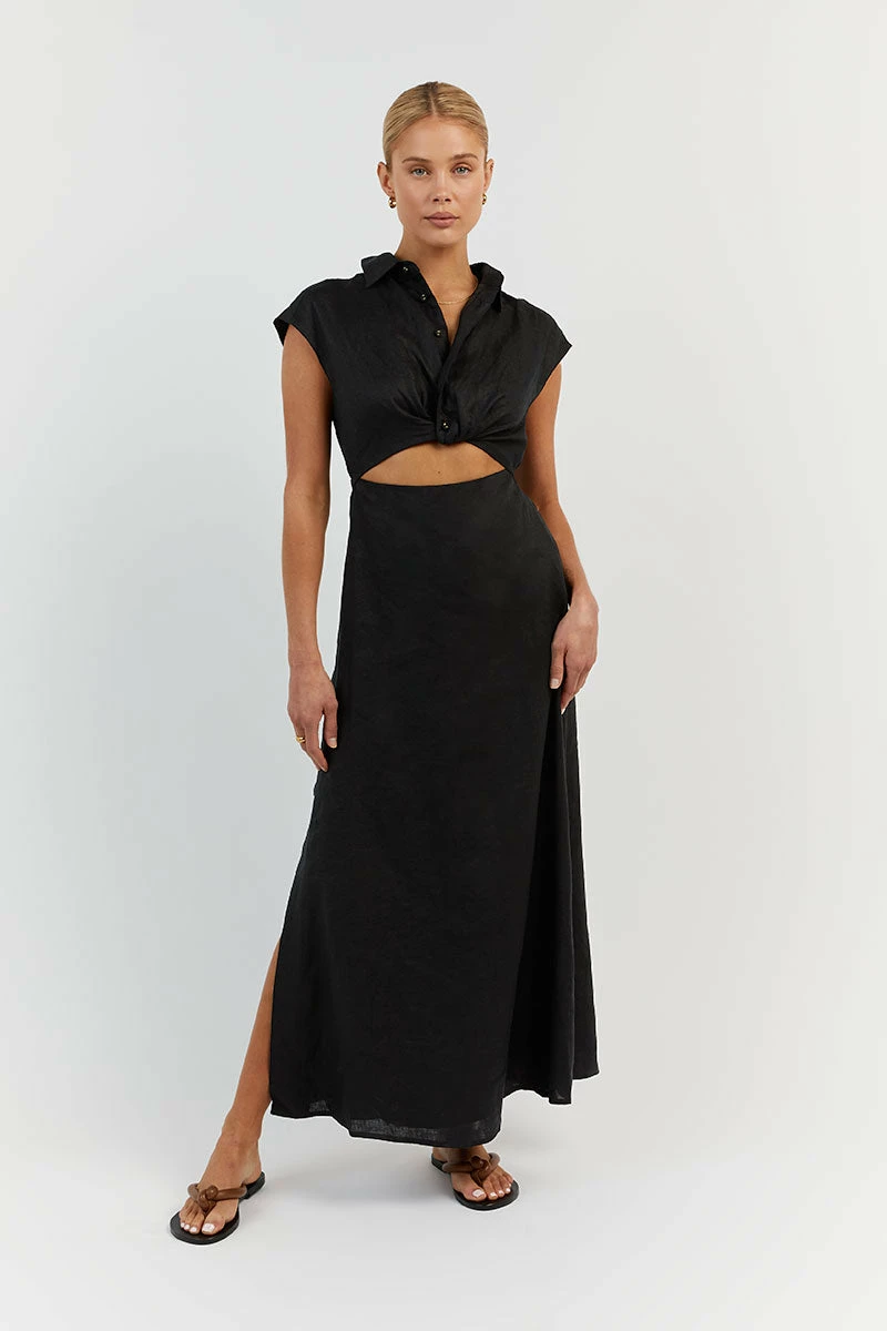 DISSH FLOW BLACK LINEN MIDI DRESS 2 DISSH FLOW BLACK LINEN MIDI DRESS - Image 2