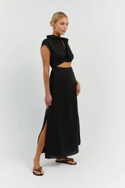 DISSH FLOW BLACK LINEN MIDI DRESS 7 DISSH FLOW BLACK LINEN MIDI DRESS -DISSH all-clothing Shop DFS11413BK.600 12