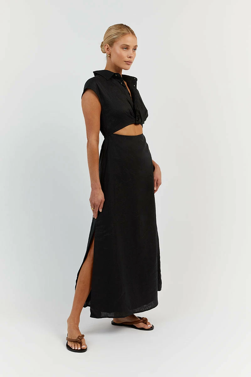 DISSH FLOW BLACK LINEN MIDI DRESS 3 DISSH FLOW BLACK LINEN MIDI DRESS - Image 3