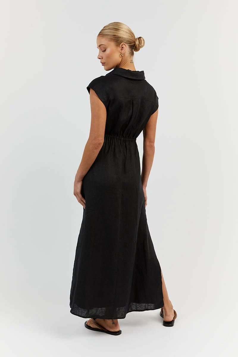 DISSH FLOW BLACK LINEN MIDI DRESS 4 DISSH FLOW BLACK LINEN MIDI DRESS - Image 4
