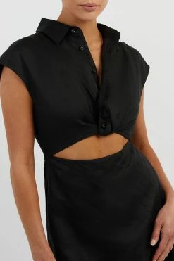 DISSH FLOW BLACK LINEN MIDI DRESS 9 DISSH FLOW BLACK LINEN MIDI DRESS -DISSH all-clothing Shop DFS11413BK.600 14