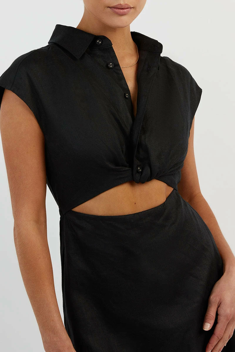 DISSH FLOW BLACK LINEN MIDI DRESS 5 DISSH FLOW BLACK LINEN MIDI DRESS - Image 5