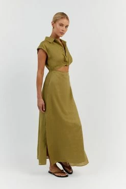 DISSH FLOW OLIVE LINEN MIDI DRESS 6 DISSH FLOW OLIVE LINEN MIDI DRESS -DISSH all-clothing Shop DFS11413OLI.545 12
