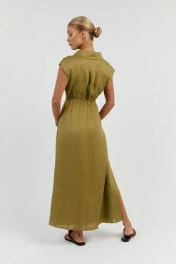 DISSH FLOW OLIVE LINEN MIDI DRESS 7 DISSH FLOW OLIVE LINEN MIDI DRESS -DISSH all-clothing Shop DFS11413OLI.545 13