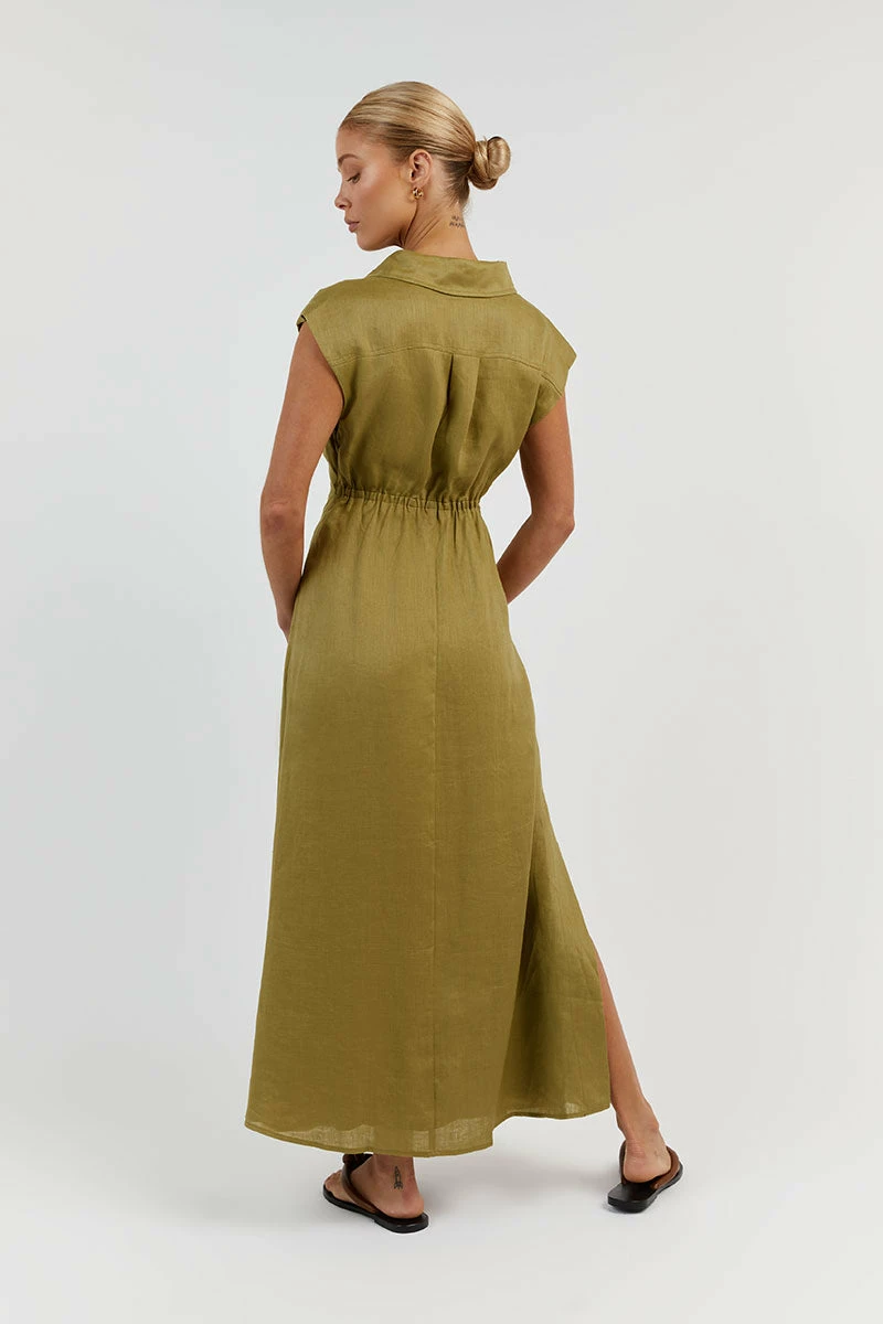 DISSH FLOW OLIVE LINEN MIDI DRESS 4 DISSH FLOW OLIVE LINEN MIDI DRESS - Image 4
