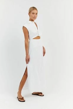 DISSH FLOW WHITE LINEN MIDI DRESS -DISSH all-clothing Shop DFS11413WE.100 12