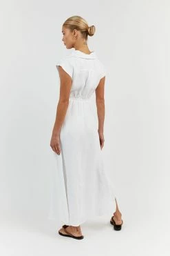 DISSH FLOW WHITE LINEN MIDI DRESS -DISSH all-clothing Shop DFS11413WE.100 13
