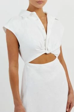 DISSH FLOW WHITE LINEN MIDI DRESS -DISSH all-clothing Shop DFS11413WE.100 14