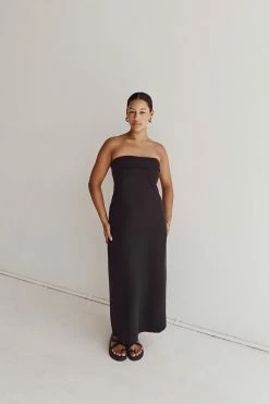 DISSH KAI BLACK STRAPLESS MIDI DRESS