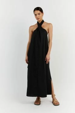 DISSH OLIVIA BLACK COTTON MIDI DRESS -DISSH all-clothing Shop DFS11432BK.600 11