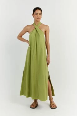 DISSH OLIVIA LIME COTTON MIDI DRESS