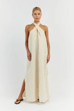DISSH STACEY WHEAT STRIPE LINEN DRESS