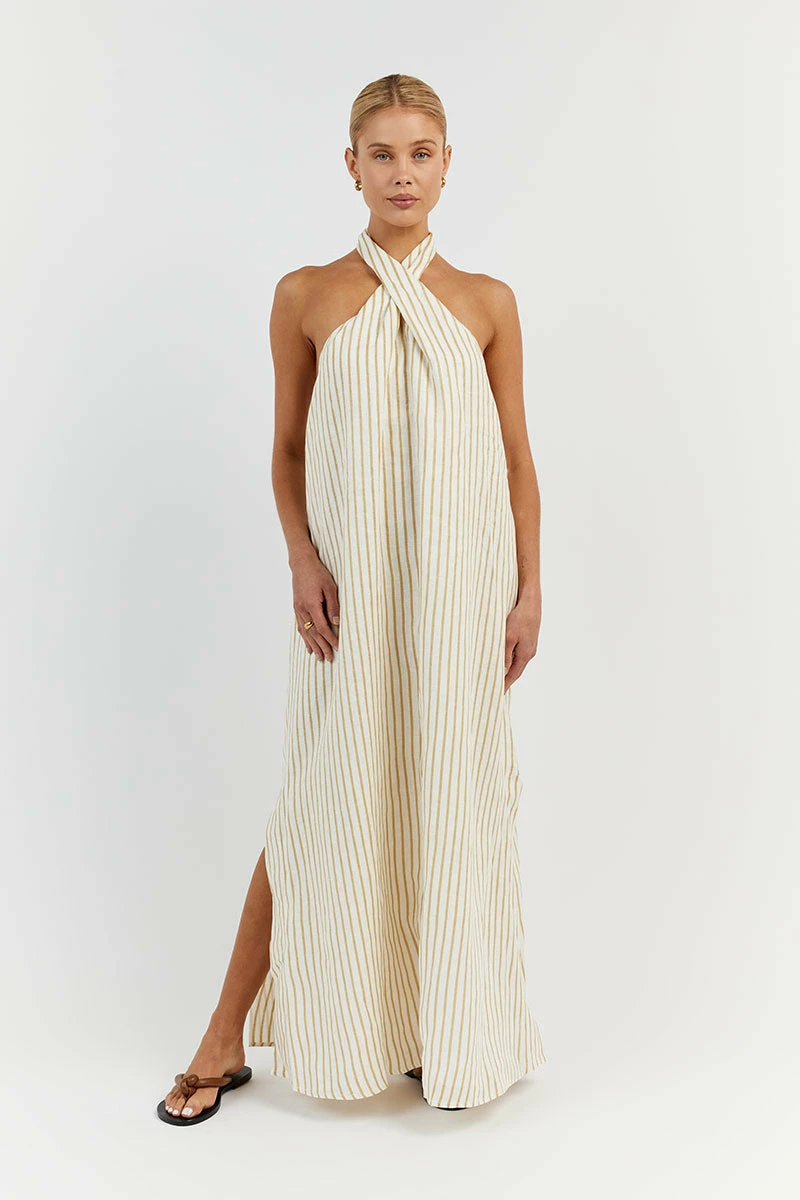 DISSH STACEY WHEAT STRIPE LINEN DRESS 1 DISSH STACEY WHEAT STRIPE LINEN DRESS