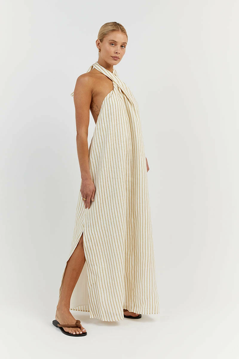 DISSH STACEY WHEAT STRIPE LINEN DRESS 3 DISSH STACEY WHEAT STRIPE LINEN DRESS - Image 3