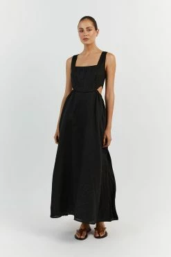 DISSH JOEY BLACK LINEN CORSET MIDI DRESS