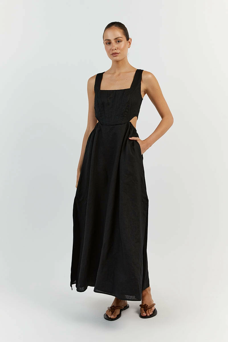 DISSH JOEY BLACK LINEN CORSET MIDI DRESS 2 DISSH JOEY BLACK LINEN CORSET MIDI DRESS - Image 2