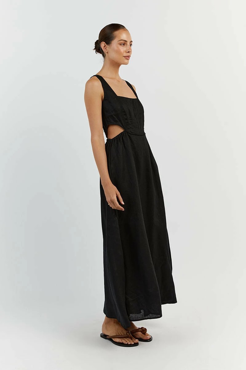 DISSH JOEY BLACK LINEN CORSET MIDI DRESS 3 DISSH JOEY BLACK LINEN CORSET MIDI DRESS - Image 3