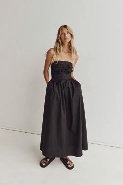 DISSH ELSA BLACK COTTON MIDI DRESS