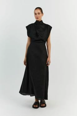 DISSH ALESSI BLACK LINEN MIDI DRESS