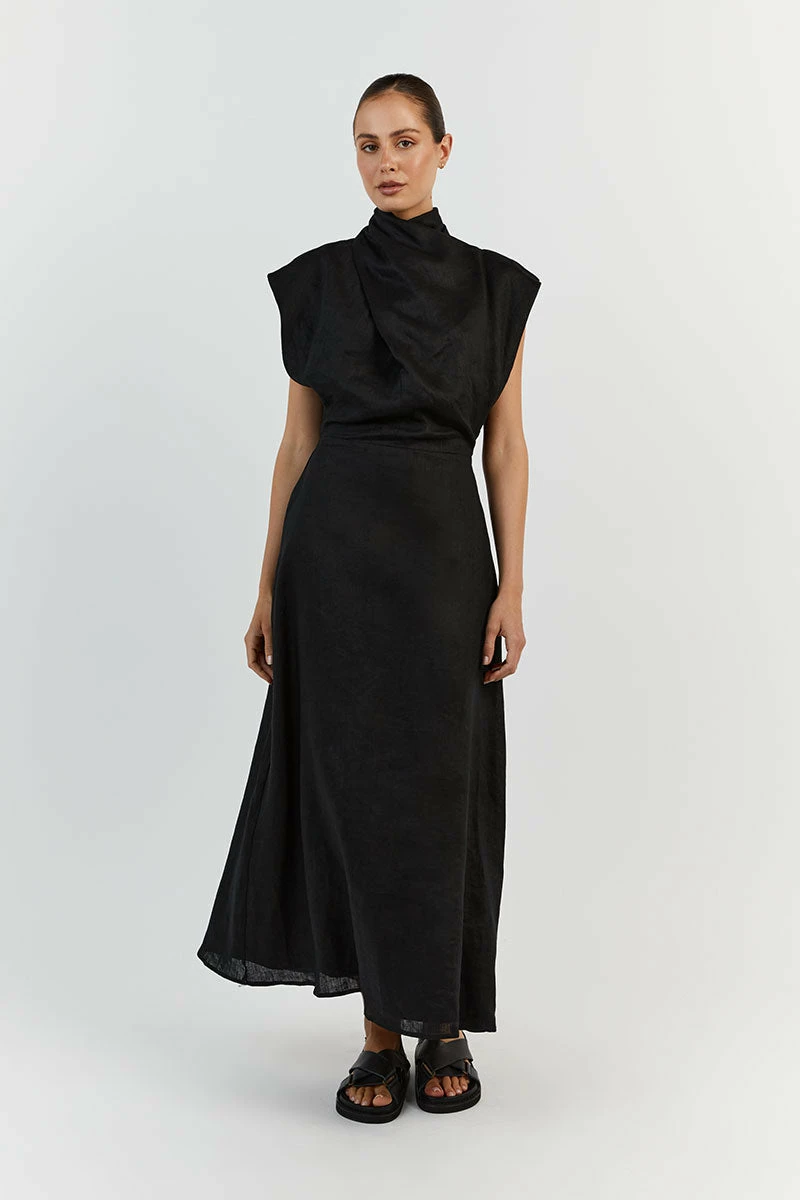 DISSH ALESSI BLACK LINEN MIDI DRESS 1 DISSH ALESSI BLACK LINEN MIDI DRESS