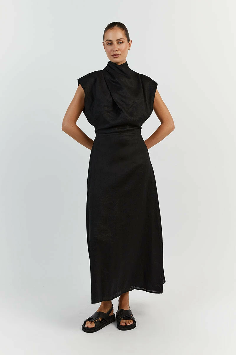 DISSH ALESSI BLACK LINEN MIDI DRESS 2 DISSH ALESSI BLACK LINEN MIDI DRESS - Image 2