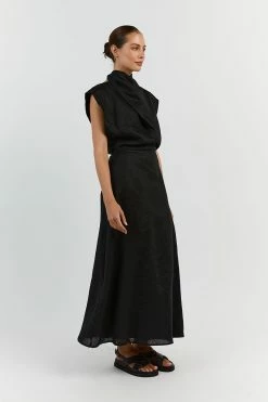DISSH ALESSI BLACK LINEN MIDI DRESS 7 DISSH ALESSI BLACK LINEN MIDI DRESS -DISSH all-clothing Shop DFS11444BK.600 12