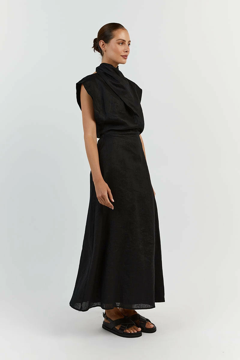 DISSH ALESSI BLACK LINEN MIDI DRESS 3 DISSH ALESSI BLACK LINEN MIDI DRESS - Image 3