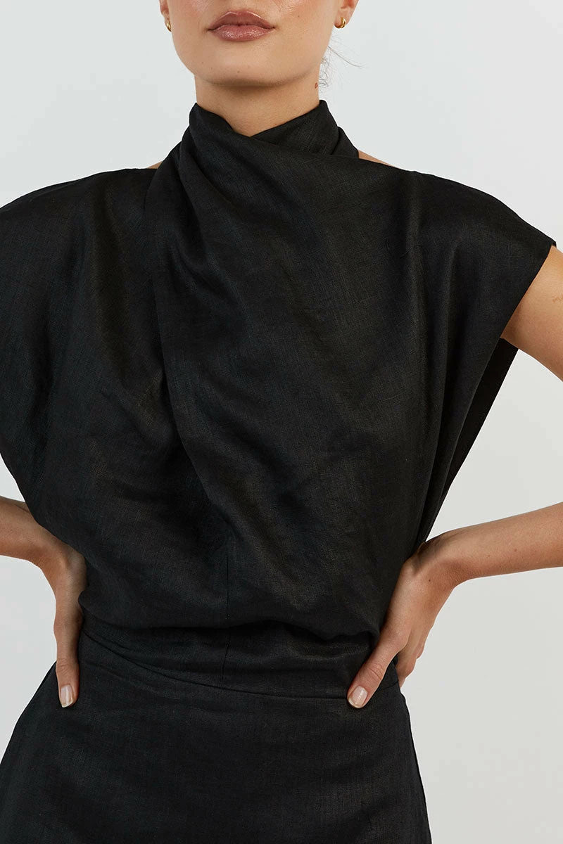 DISSH ALESSI BLACK LINEN MIDI DRESS 5 DISSH ALESSI BLACK LINEN MIDI DRESS - Image 5