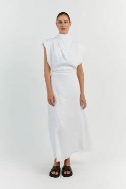 DISSH ALESSI WHITE LINEN MIDI DRESS