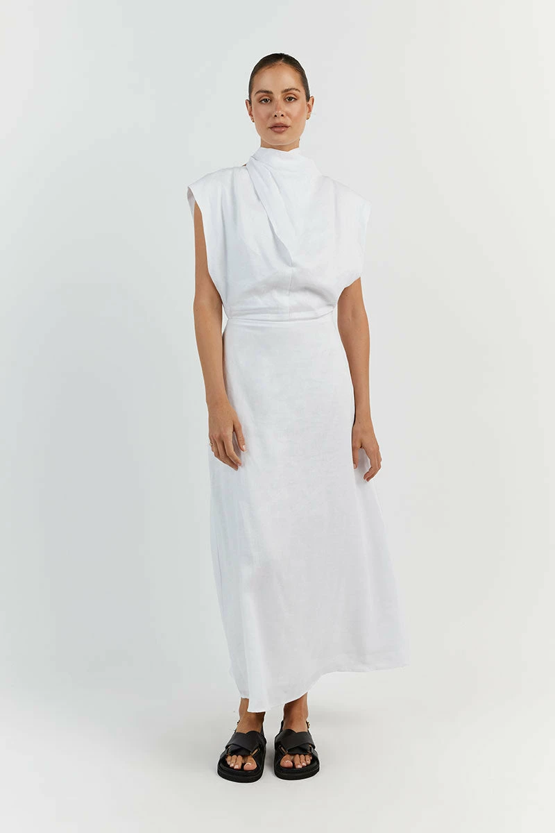 DISSH ALESSI WHITE LINEN MIDI DRESS 1 DISSH ALESSI WHITE LINEN MIDI DRESS