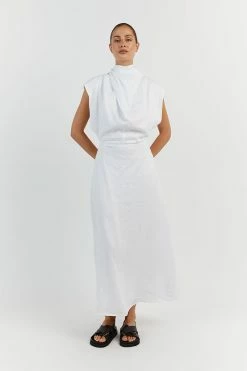 DISSH ALESSI WHITE LINEN MIDI DRESS 7 DISSH ALESSI WHITE LINEN MIDI DRESS -DISSH all-clothing Shop DFS11444WE.100 11