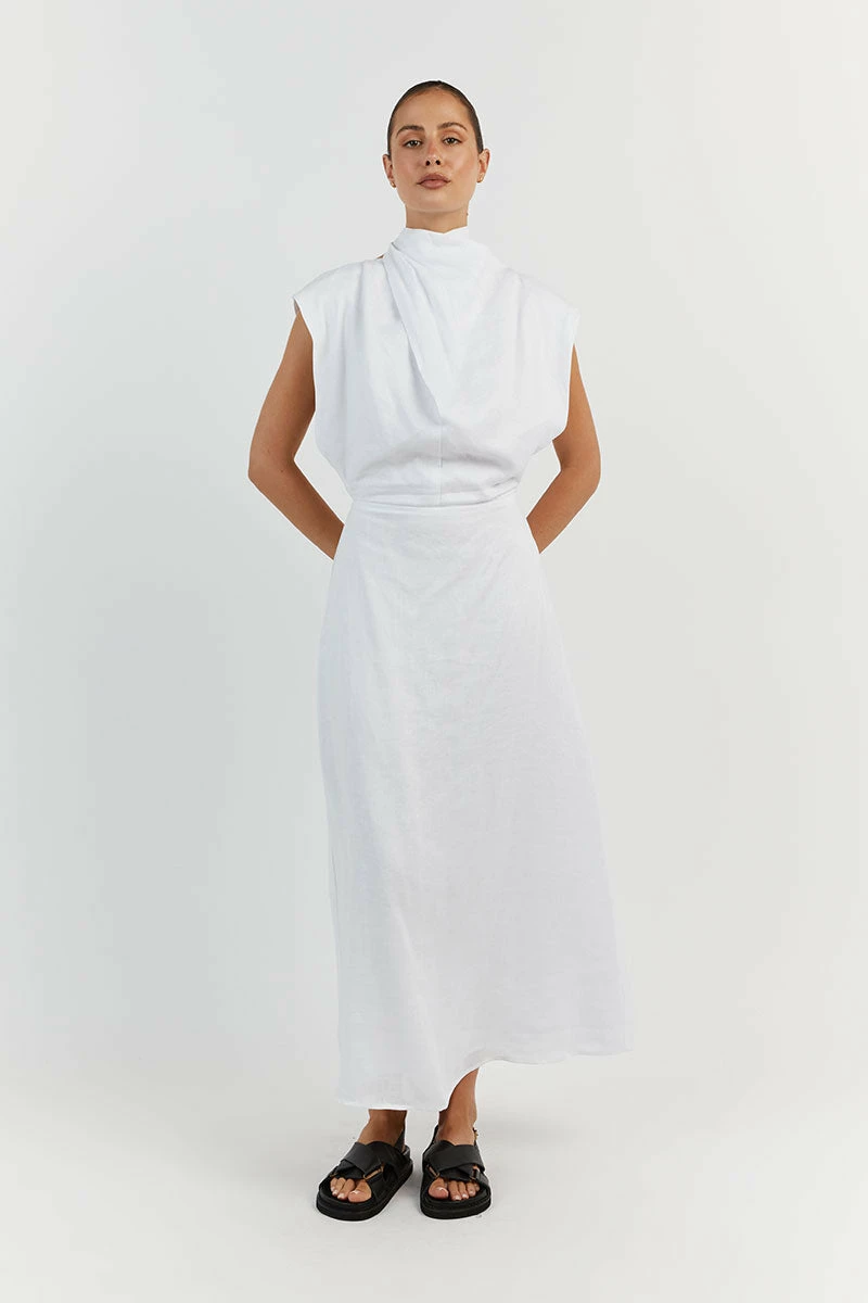 DISSH ALESSI WHITE LINEN MIDI DRESS 3 DISSH ALESSI WHITE LINEN MIDI DRESS - Image 3