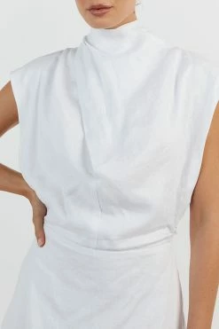 DISSH ALESSI WHITE LINEN MIDI DRESS 9 DISSH ALESSI WHITE LINEN MIDI DRESS -DISSH all-clothing Shop DFS11444WE.100 14