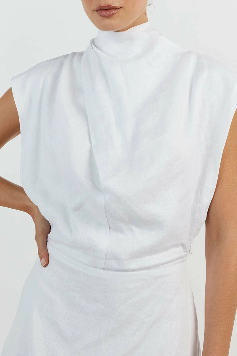 DISSH ALESSI WHITE LINEN MIDI DRESS 5 DISSH ALESSI WHITE LINEN MIDI DRESS - Image 5