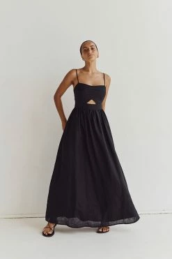 DISSH HARPER BLACK LINEN MIDI DRESS