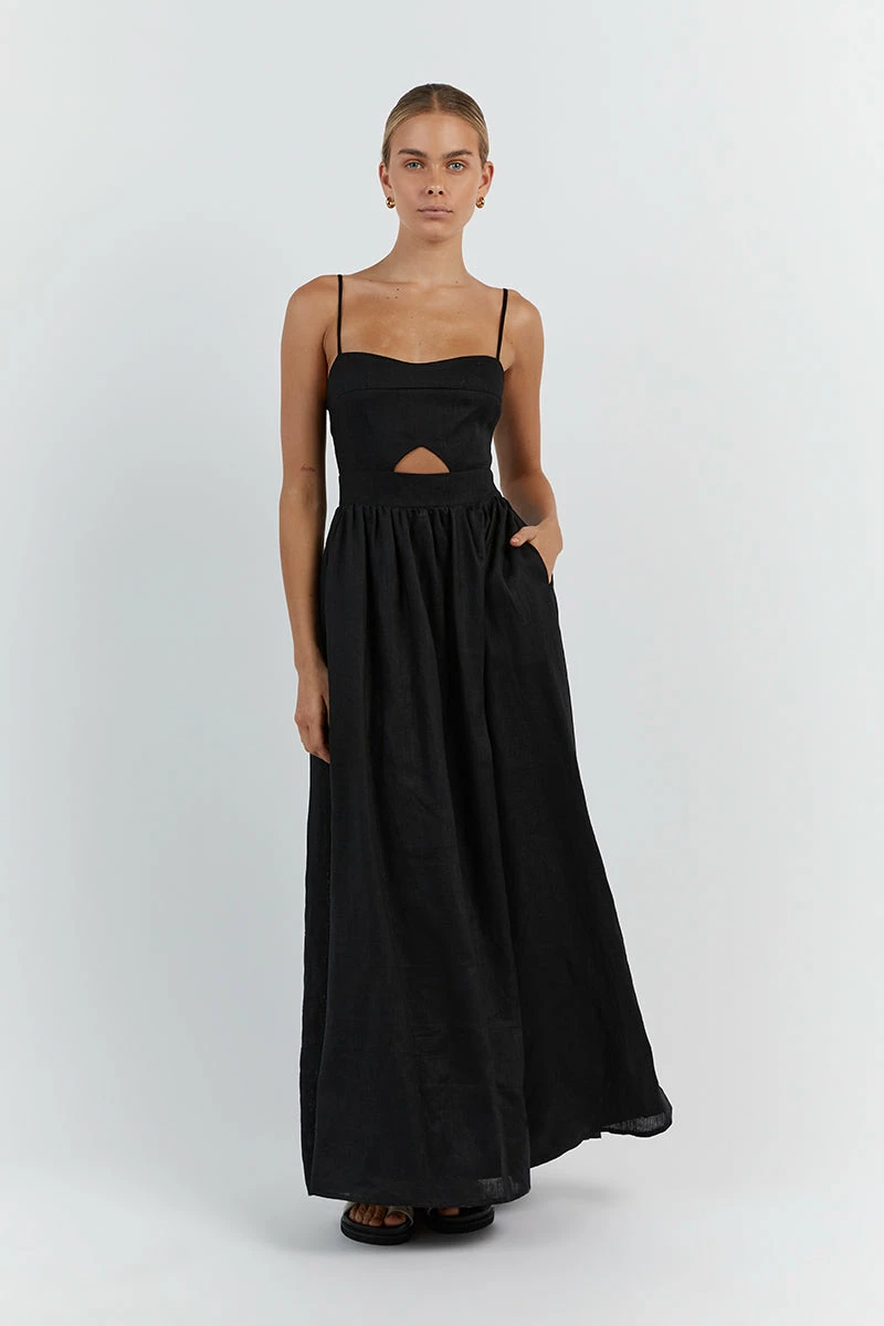 DISSH HARPER BLACK LINEN MIDI DRESS 2 DISSH HARPER BLACK LINEN MIDI DRESS - Image 2