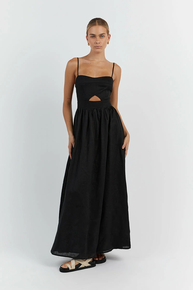 DISSH HARPER BLACK LINEN MIDI DRESS 3 DISSH HARPER BLACK LINEN MIDI DRESS - Image 3
