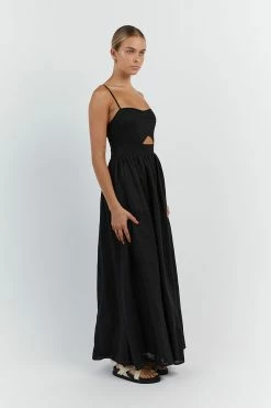 DISSH HARPER BLACK LINEN MIDI DRESS 9 DISSH HARPER BLACK LINEN MIDI DRESS -DISSH all-clothing Shop DFS11445BK.600 12