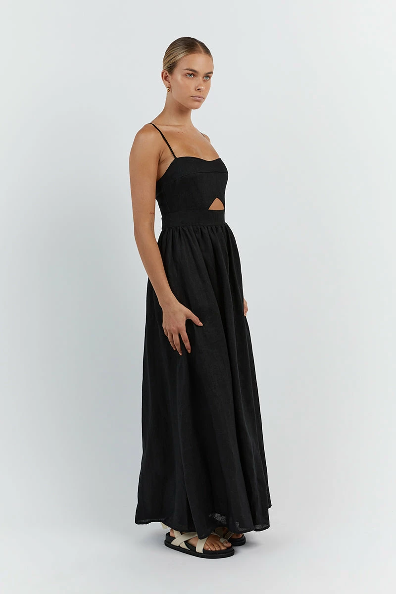 DISSH HARPER BLACK LINEN MIDI DRESS 4 DISSH HARPER BLACK LINEN MIDI DRESS - Image 4