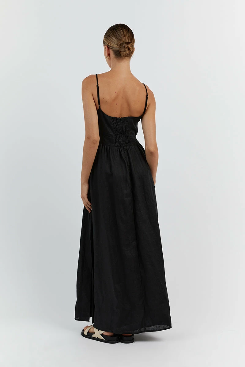 DISSH HARPER BLACK LINEN MIDI DRESS 6 DISSH HARPER BLACK LINEN MIDI DRESS - Image 6