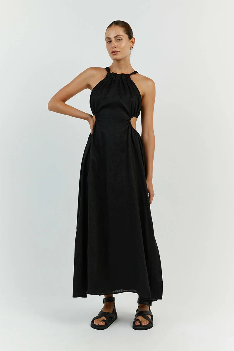 DISSH CAMILA BLACK LINEN MIDI DRESS 1 DISSH CAMILA BLACK LINEN MIDI DRESS
